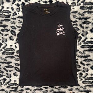 RVCA Black Sleeveless Tank with Pink Island Graphic